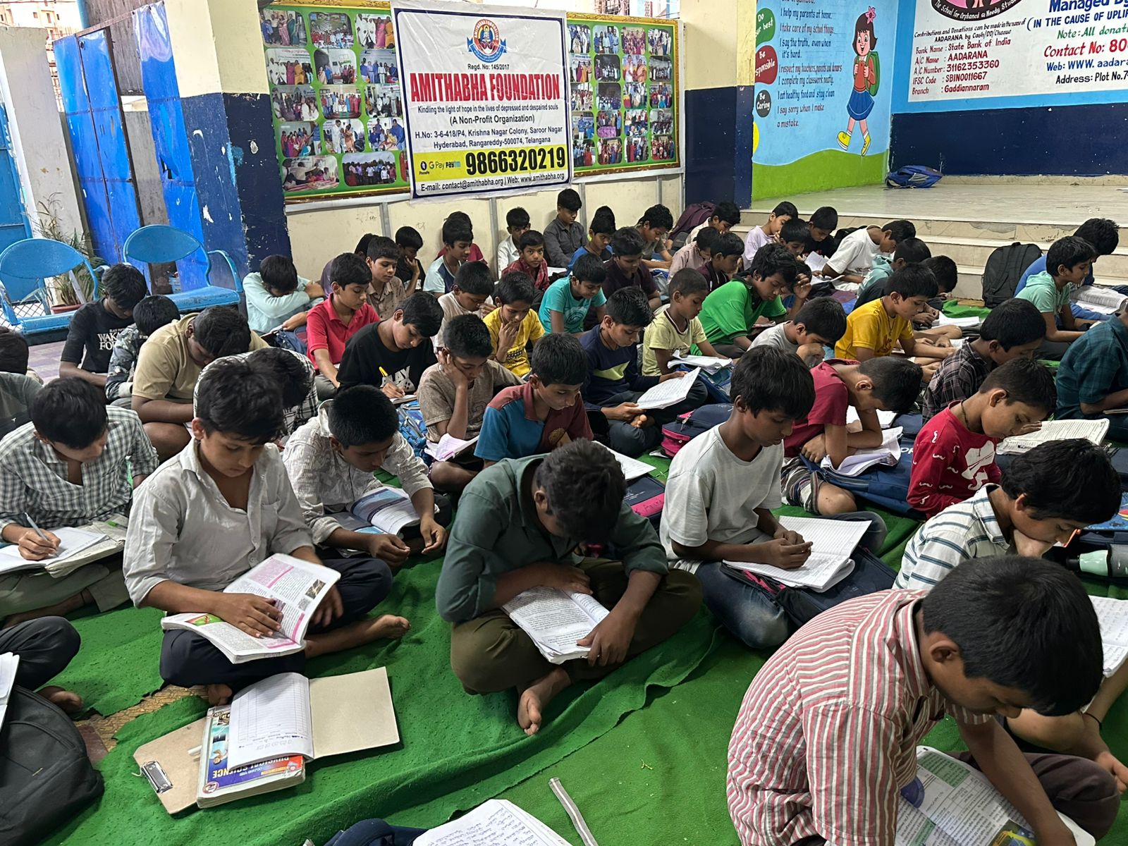 Boys at an evening free-tuition study session